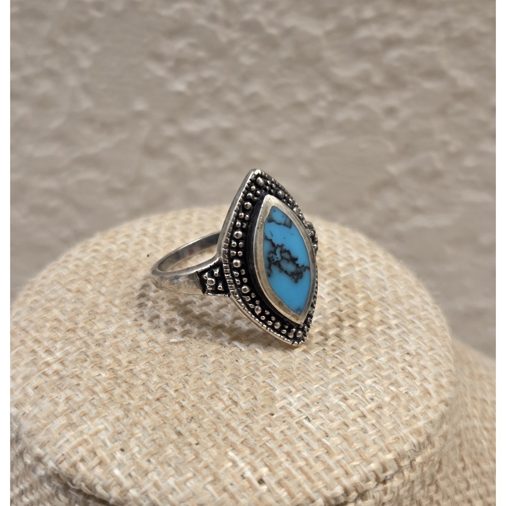Vintage Navajo‎ Sterling Silver Turquoise Marquise Ring Size 8